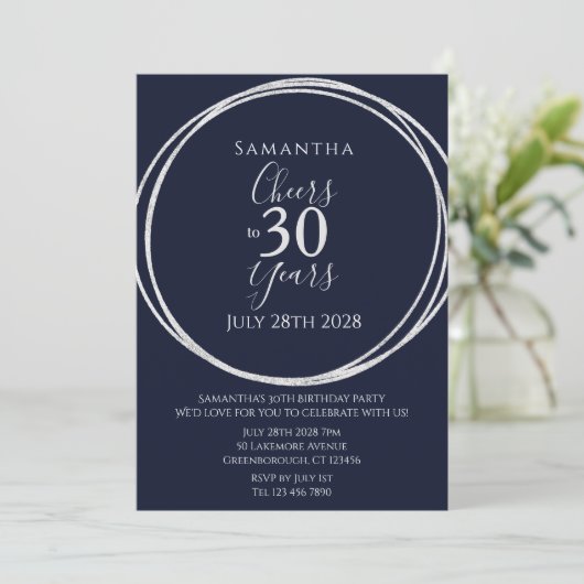 30e verjaardag Navy Silver Cheers to 30 Years Part Kaart (Staand voorkant)