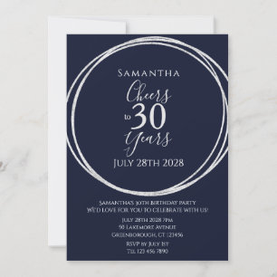 30e verjaardag Navy Silver Cheers to 30 Years Part Kaart