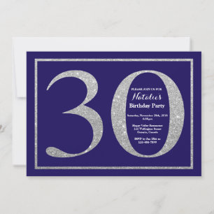 30e verjaardag Navyblauw en zilver glitter Kaart