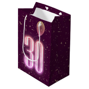 30e Verjaardag Neon Bord en Confetti Medium Cadeauzakje