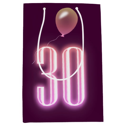30e verjaardag Neon Sign. en ballon Medium Cadeauzakje (Voorkant)