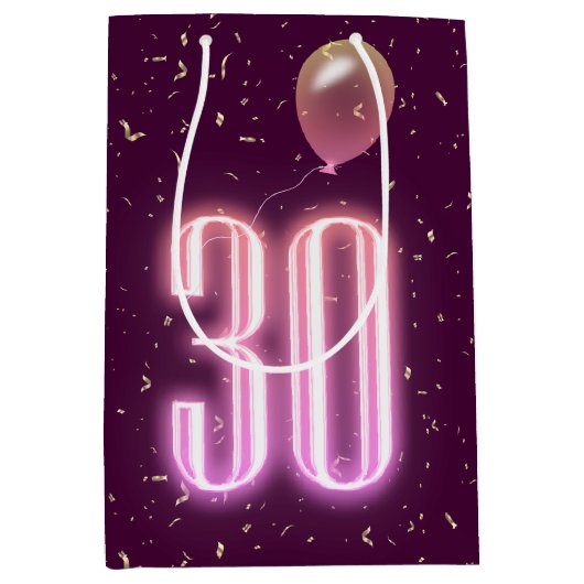 30e verjaardag Neon Sign en Confetti Medium Cadeauzakje (Voorkant)