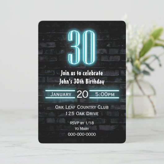30e verjaardag Neon Sign on Brick Kaart (Staand voorkant)