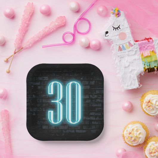 30e verjaardag Neon Sign on Brick Papieren Bordje (Feest)