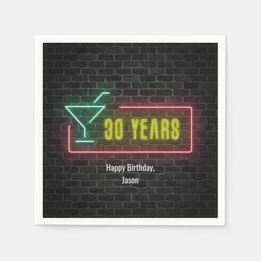 30e verjaardag Neon Sign op bakstenen muur Servet (Voorkant)