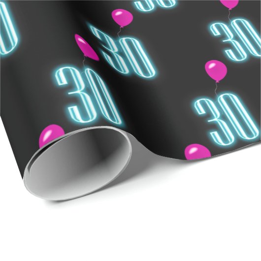 30e verjaardag Neon Sign. with Balloon Cadeaupapier (Rol Hoek)
