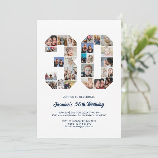 30e verjaardag nummer 30 aangepaste fotocollage kaart (Staand voorkant)
