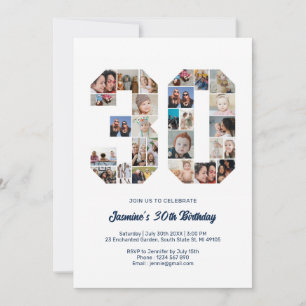 30e verjaardag nummer 30 aangepaste fotocollage kaart
