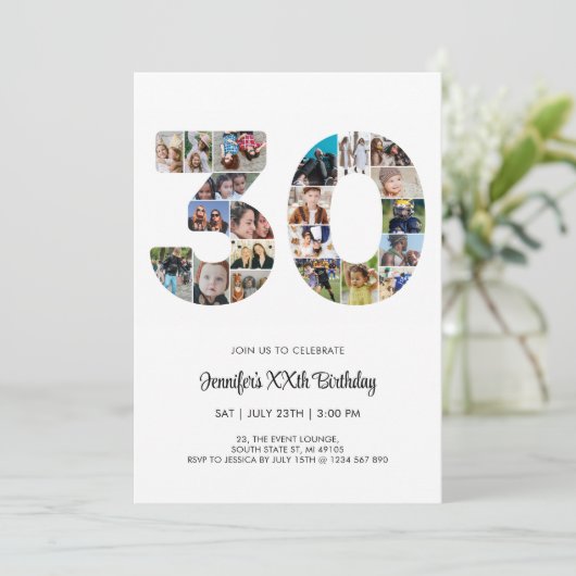 30e verjaardag nummer 30 aangepaste fotocollage kaart (Staand voorkant)
