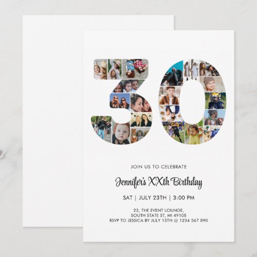 30e verjaardag nummer 30 aangepaste fotocollage kaart (Voorkant / Achterkant)
