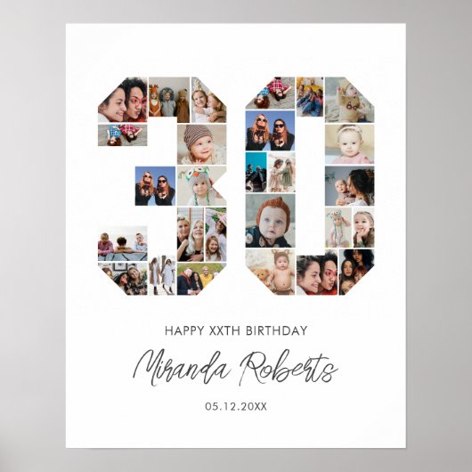 30e verjaardag nummer 30 aangepaste fotocollage poster (Voorkant)