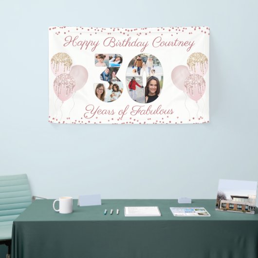 30e verjaardag nummer 30 Cutout 8 foto's Roos Gold Spandoek (Beurs)