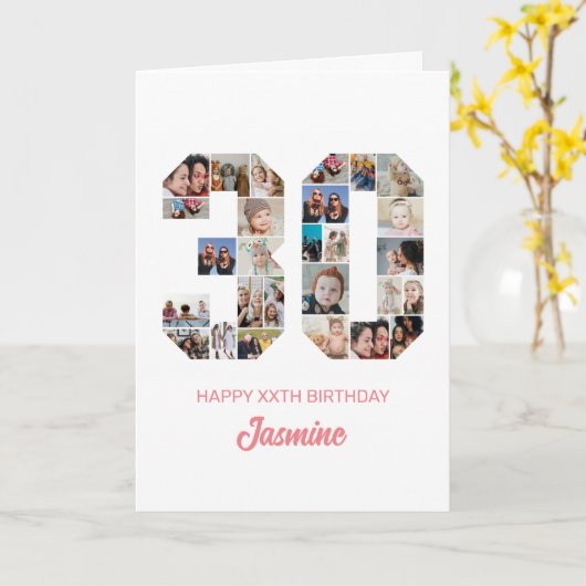 30e verjaardag nummer 30 Foto Collage Persoonlijk Kaart (Gele Bloem)