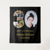 30e verjaardag nummer 30 fotocollage modern zwart wandkleed (Voorkant)