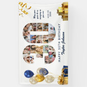 30e verjaardag nummer 30 fotocollage wit goud spandoek (Verticaal)