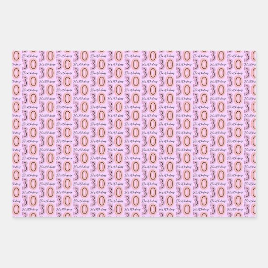 30e verjaardag nummers Paarse roze Inpakpapier Vel (Voorkant)