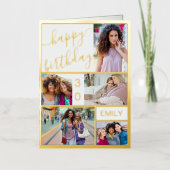 30e verjaardag of elke leeftijd 5 Foto wit en goud Folie Wenskaart (Voorkant)