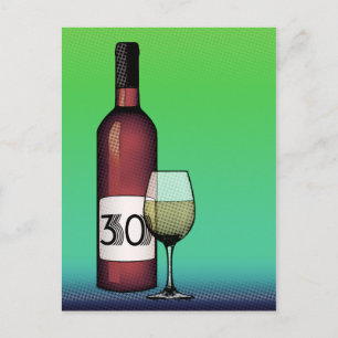 30e verjaardag of verjaardag : wijnfles & glas briefkaart