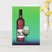 30e verjaardag of verjaardag : wijnfles & glas kaart (Gele Bloem)