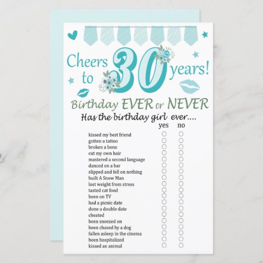 30e verjaardag ooit of nooit (Voorkant / Achterkant)