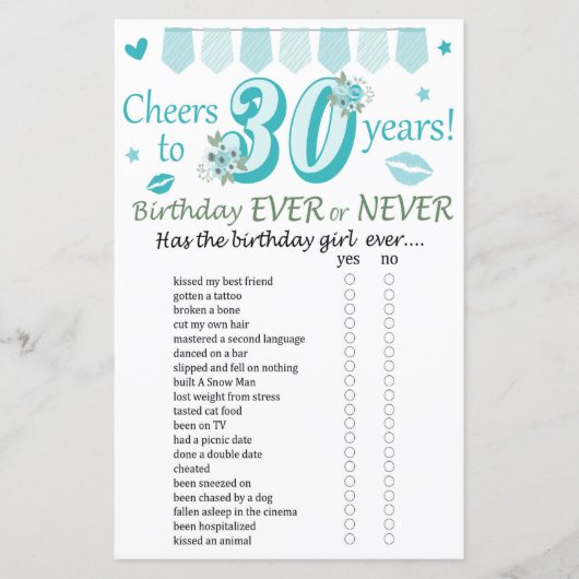 30e verjaardag ooit of nooit (Voorkant)