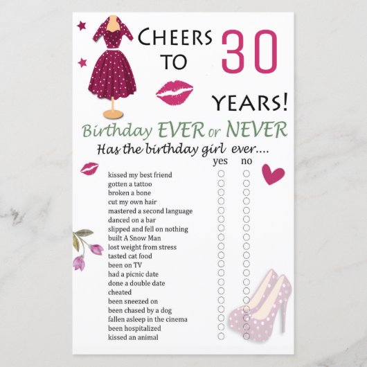 30e verjaardag ooit of nooit (Voorkant)