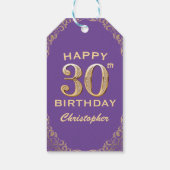 30e verjaardag Paars- en goudglitter-Lijst Cadeaulabel (Achterkant)