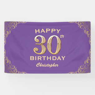 30e verjaardag Paars- en goudglitter-Lijst Spandoek