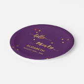 30e verjaardag paars goud hallo 30 naamscript papieren bordje (Gekanteld)