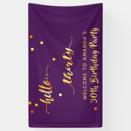 30e verjaardag paars goud hallo 30 naamscript spandoek (Verticaal)