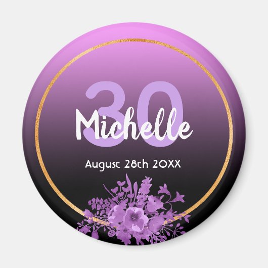30e verjaardag paars zwart goud save the date magneet (Voorkant)