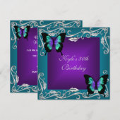 30e verjaardag Paarse Blauwgroen Butterflies Silve Kaart (Voorkant / Achterkant)