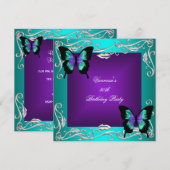 30e verjaardag Paarse Blauwgroen Butterflies Silve Kaart (Voorkant / Achterkant)