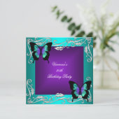 30e verjaardag Paarse Blauwgroen Butterflies Silve Kaart (Staand voorkant)