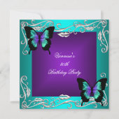 30e verjaardag Paarse Blauwgroen Butterflies Silve Kaart (Voorkant)