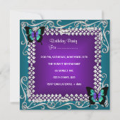 30e verjaardag Paarse Blauwgroen Butterflies Silve Kaart (Achterkant)