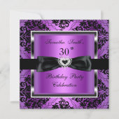 30e verjaardag Paarse Damask Silver Black Kaart (Voorkant)