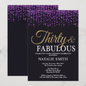 30e verjaardag Paarse en gouden glitter Kaart (Voorkant / Achterkant)