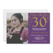 30e Verjaardag Paarse Gouden Confetti Foto Modern