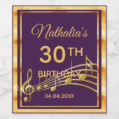 30e verjaardag paarse gouden muzieknoten wijn etiket