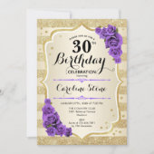 30e verjaardag - Paarse goudstapes Rozen Kaart (Voorkant)