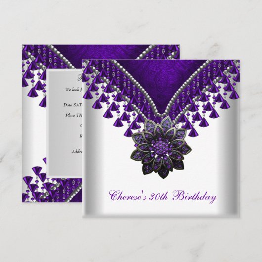 30e verjaardag Paarse kralen wit Kaart (Voorkant / Achterkant)