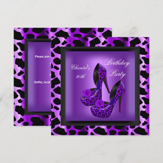 30e verjaardag Paarse leopard Black Shoes Kaart (Voorkant / Achterkant)