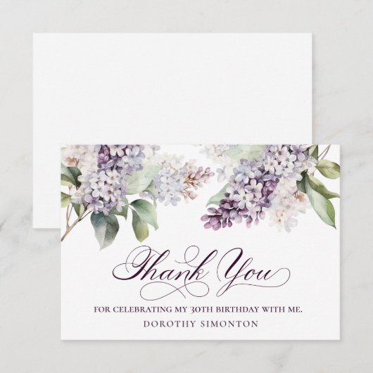 30e verjaardag Paarse Lila lentebloem Bedankkaart (Voorkant / Achterkant)