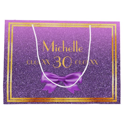 30e verjaardag paarse roze glitter monogram naam groot cadeauzakje (Achterkant)