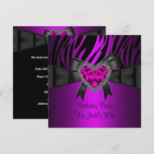 30e verjaardag Paarse roze juweel Zebra Kaart (Voorkant / Achterkant)