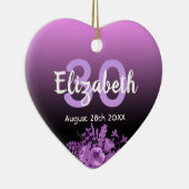 30e verjaardag paarse zwarte florale naam keramisch ornament (Rechts)