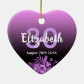 30e verjaardag paarse zwarte florale naam keramisch ornament (Achterkant)