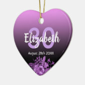 30e verjaardag paarse zwarte florale naam keramisch ornament (Links)