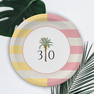 30e Verjaardag Palm Beach Tropische Pastel Streep Papieren Bordje